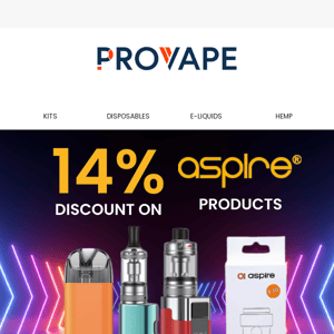 14% OFF for ASPIRE Products