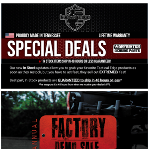 DEMO SALE!! Save HUGE $$ on uppers, parts, optics, suppressors and MORE!