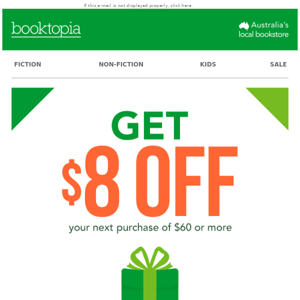 Booktopia, OPEN ME for $8 off! 🎁