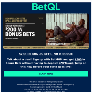 Get $200 In Bonus Bets! No Deposit!