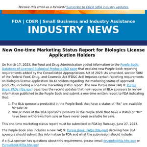 New One-time Marketing Status Report for Biologics License Application Holders