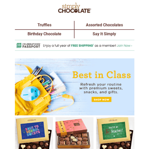 Explore back-to-school chocolate gifts and goodies.
