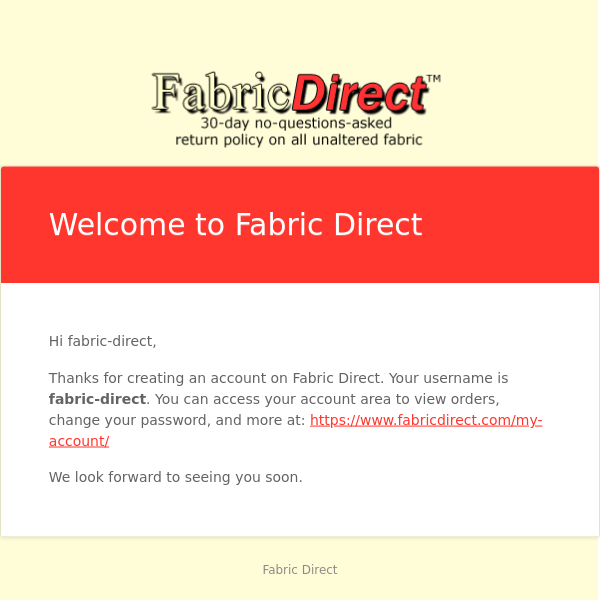 Your Fabric Direct account has been created!