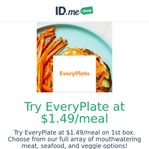 Try EveryPlate meal kits at $1.49/meal