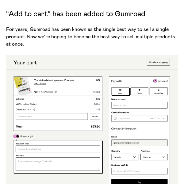 “Add to cart” has been added to Gumroad