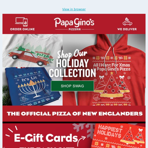 Hey Papa Gino's Fans - Holidays & Sweepstakes. All Right Here!