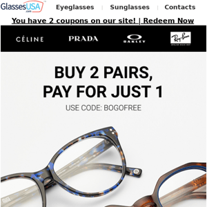 👓 BOGO Sale 😎 2 perfect pairs, pay for just 1