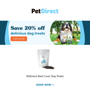 Delicious deals with 20% off dog treats