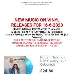 LIMITED COLOURED NUMBERED | Modern Talking - Don't Worry • 100 Years • Youre My Heart Youre My Soul