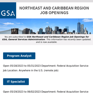 New/Current Job Opportunities in the GSA Northeast & Caribbean Region