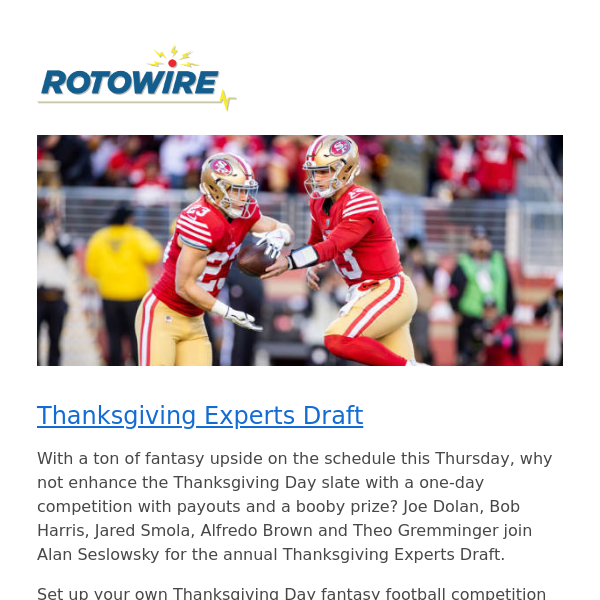 A Fantasy Football Feast: Experts Draft, Cheat Sheet and Start/Sit Advice for the Thanksgiving Slate