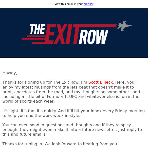 Thanks for signing up for Exit Row