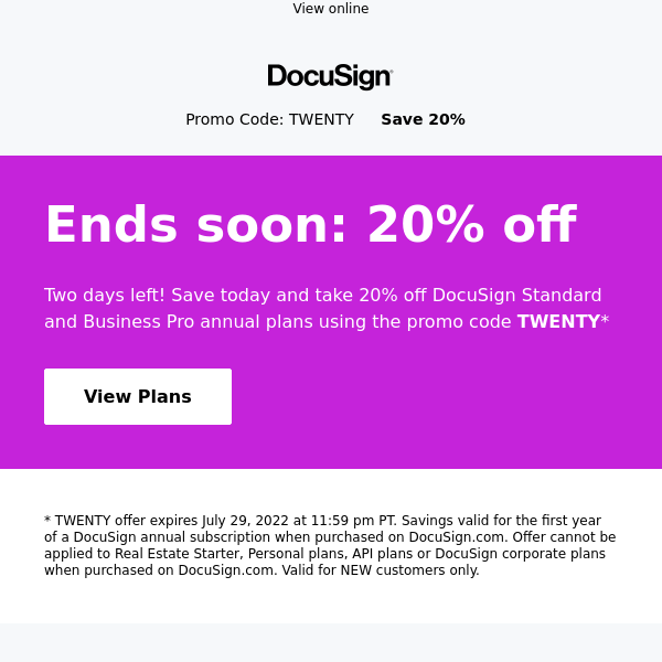 20% off DocuSign ends tomorrow