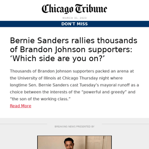 Bernie Sanders rallies thousands of Brandon Johnson supporters