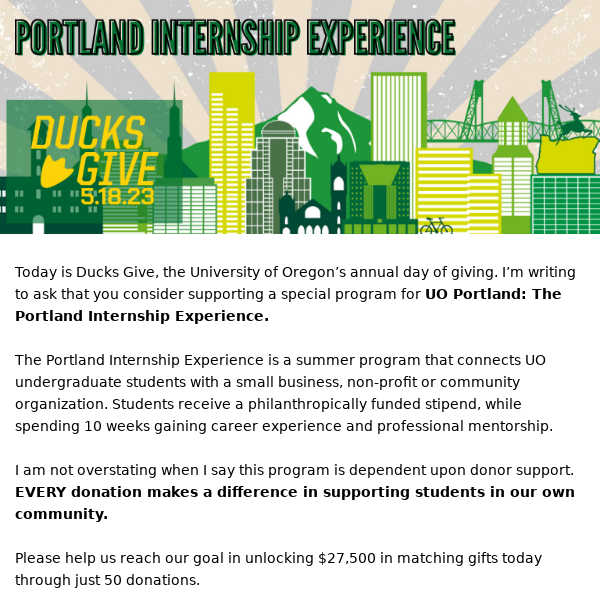 #DucksGive: Support the Portland Internship Experience