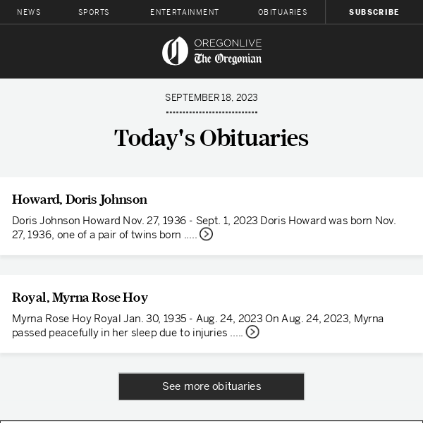 Latest obituaries for September 18, 2023