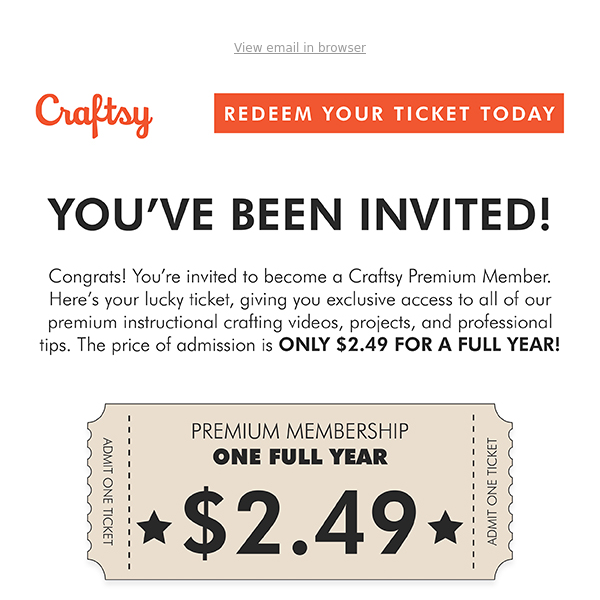 CONGRATS!  You are eligible to become a Craftsy Premium Member.