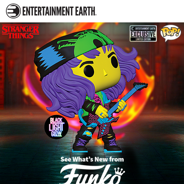 Funko Pop! Stranger Things Eddie with Guitar Blacklight Vinyl Figure #1462  - Entertainment Earth Exclusive