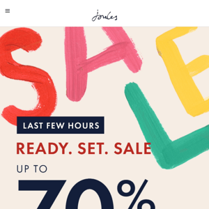 It’s sale-ing away. Last few hours to shop up to 70% off.