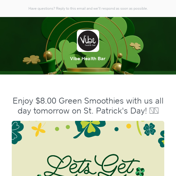 🍀 Let's get Green! $8 Green Smoothies on St. Paddy's Day! 🍀