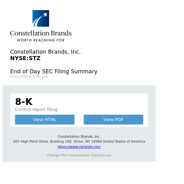 Daily SEC Filing Alert for Constellation Brands, Inc. (STZ)