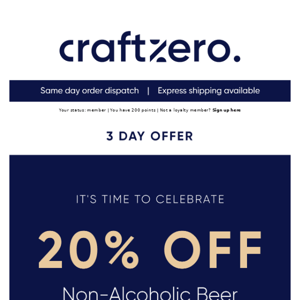 3 DAY OFFER | 20% Off Non-Alc Beer* 🍻