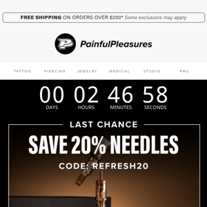 LAST CHANCE: Save 20% on Needles!