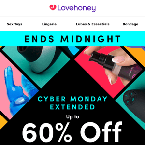 Lovehoney , up to 60% off EVERYTHING ends MIDNIGHT!