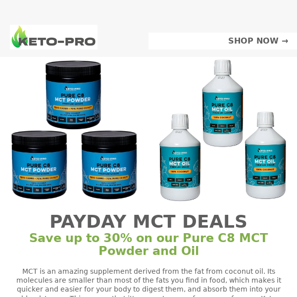 💰Payday Deal - Up to 30% off MCT Powder and Oil💰