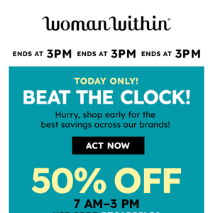 ⏰ Save Fast! 50% Off Until 3 PM At Beat The Clock!