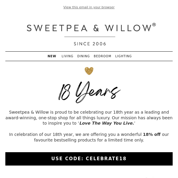Celebrating 18 Years of Sweetpea & Willow | 18% OFF BESTSELLERS