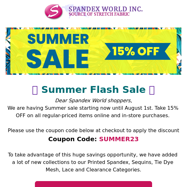 Summer Flash Sale! 15% OFF