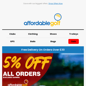 The heat is on! Get a cool 5% off all orders at Affordable Golf