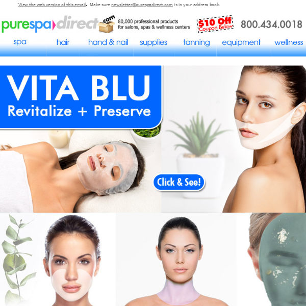 Pure Spa Direct! Transform Your Spa with Blue Zone Secrets: VITA BLU! + $10 Off $100 or more of any of our 80,000+ products!