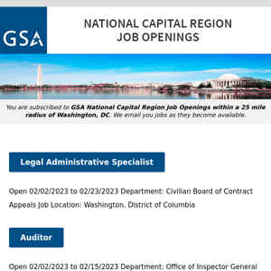 New/Current Job Opportunities in the GSA National Capital Region