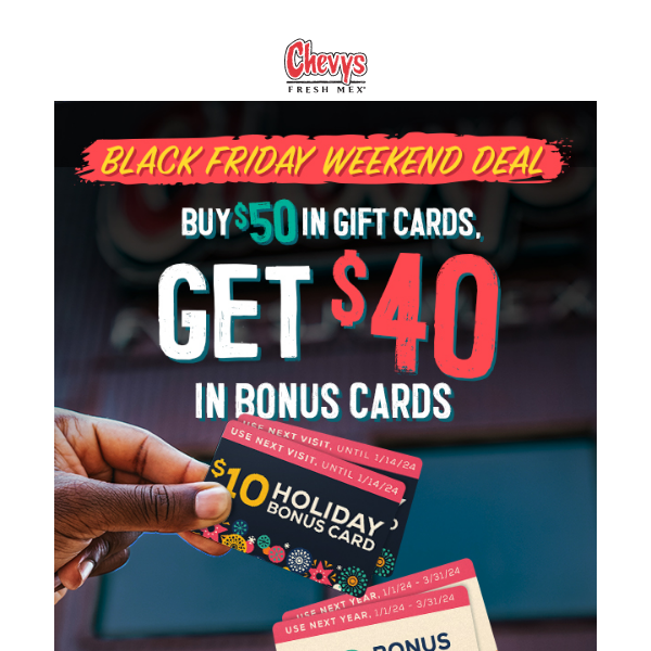 🚨 Buy $50 in Gift Cards, Get $40 in Bonus Cards! This Weekend Only!