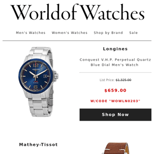 🌟MAJOR DISCOUNT: Extra $327 Off Gevril, $249 Off Longines, $129 Off Amour Jewelery, $82 Off Mathey-Tissot  + More!