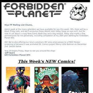 Forbidden Planet NYC's Black Friday Sale 2021 - The Daily Planet