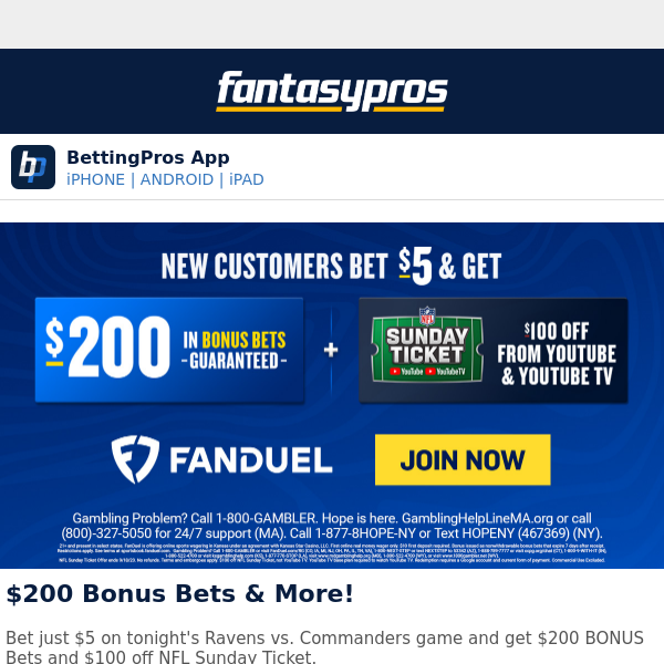 Last Chance for the FanDuel   TV Promo: Get $200 in Bonus Bets + NFL  Sunday Ticket Discount 