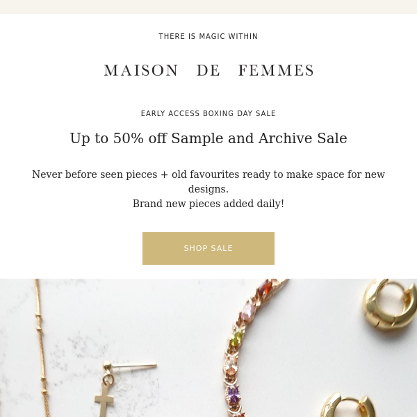 Save up to 50% off sample & archive sale!