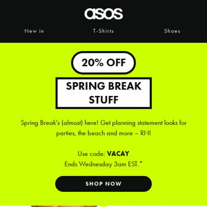 20% off Spring Break stuff 🏖