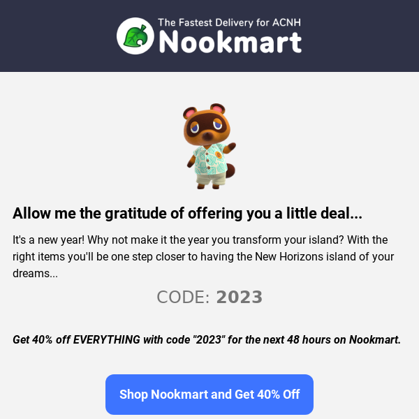 Tom Nook's Nookmart Deal (40% OFF) 🤔