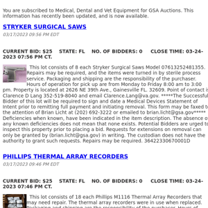 GSA Auctions Medical, Dental and Vet Equipment Update