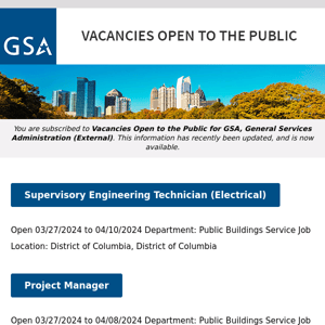 New/Current Job Opportunities at GSA Open to the Public (All U.S. Citizens)