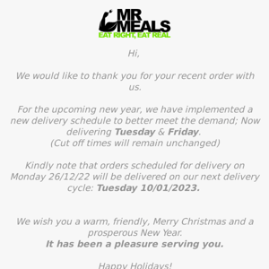 End Of Year Closure & Delivery Update