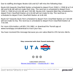 Routes 626 and 627 Cancelled Trips