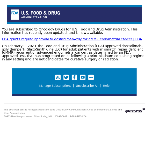 U.S. Food and Drug Administration Oncology Drugs Update