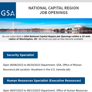 New/Current Job Opportunities in the GSA National Capital Region