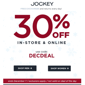 (NOT a typo!) 30% OFF