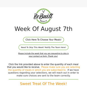 ReBuilt Meals Menu - Week of August 7th